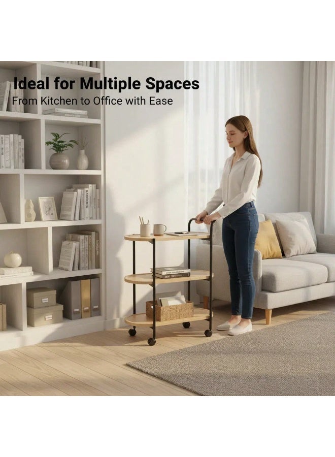 POWER Three-tier coffee table with wheels, metal frame, movable wooden side table, modern side table, suitable for living rooms, bedrooms, small spaces, and other home décor. - Image 1